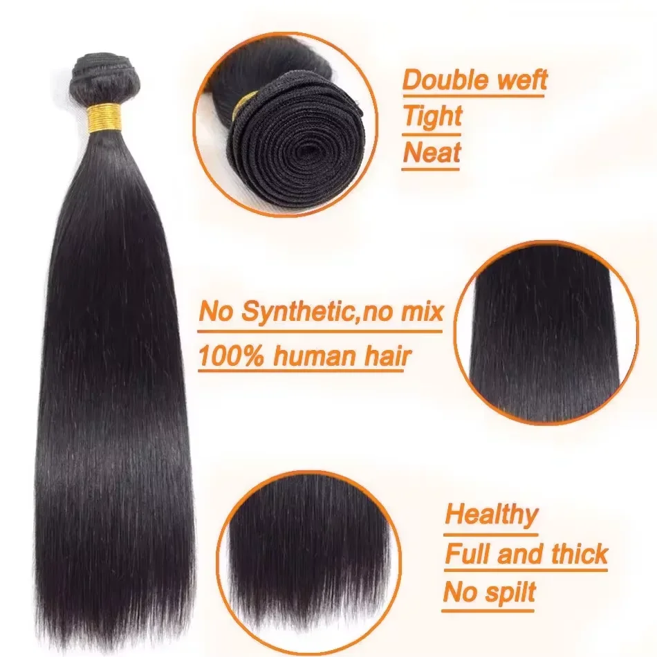 스트레이트 100% 인모 번들 10A 버진 미가공 모발 40인치 익스텐션 3 4 번들 내추럴 블랙 브라질리언 투명