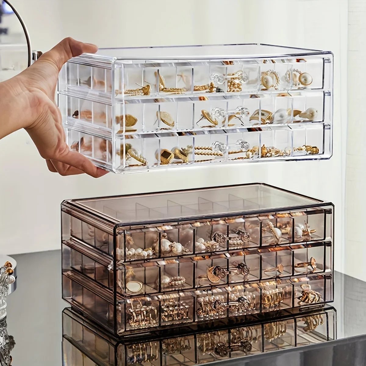 

Jewelry Organizer, 3 Layers 72 Compartments Large Capacity Ring Earring Necklace Jewelry Cosmetic Organizer