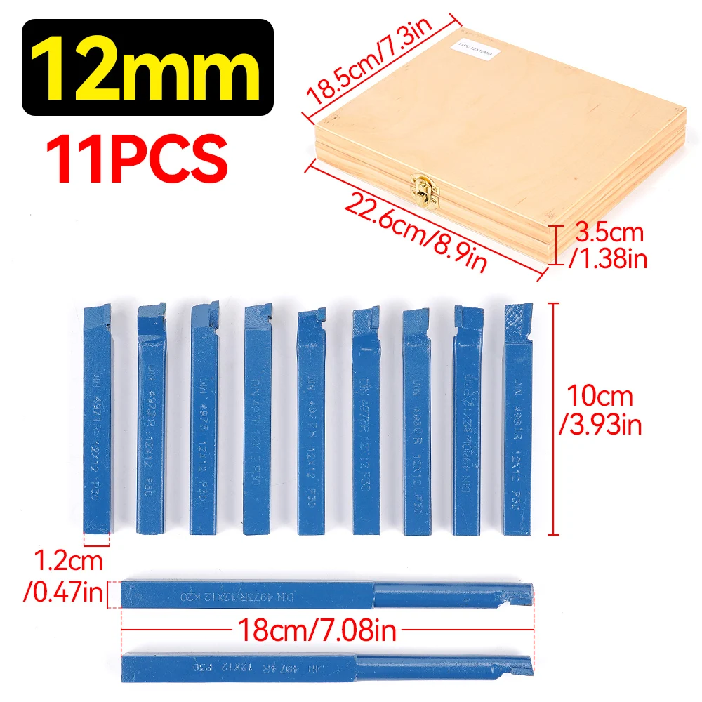 11Pcs/Set P30 8/10/12mm Carbide Tip Cutting Turning Boring Bit Mini Metal Lathe Tool Set Carbide For Metal Working Lathe Thread