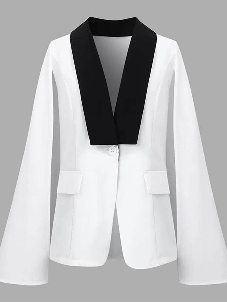 2025 Herfst Vrouwen Uitloper Casual V-hals Blazer Cape Mouw Pakken Colorblock Elegante Dunne Jassen Plus Size 5XL Vonda