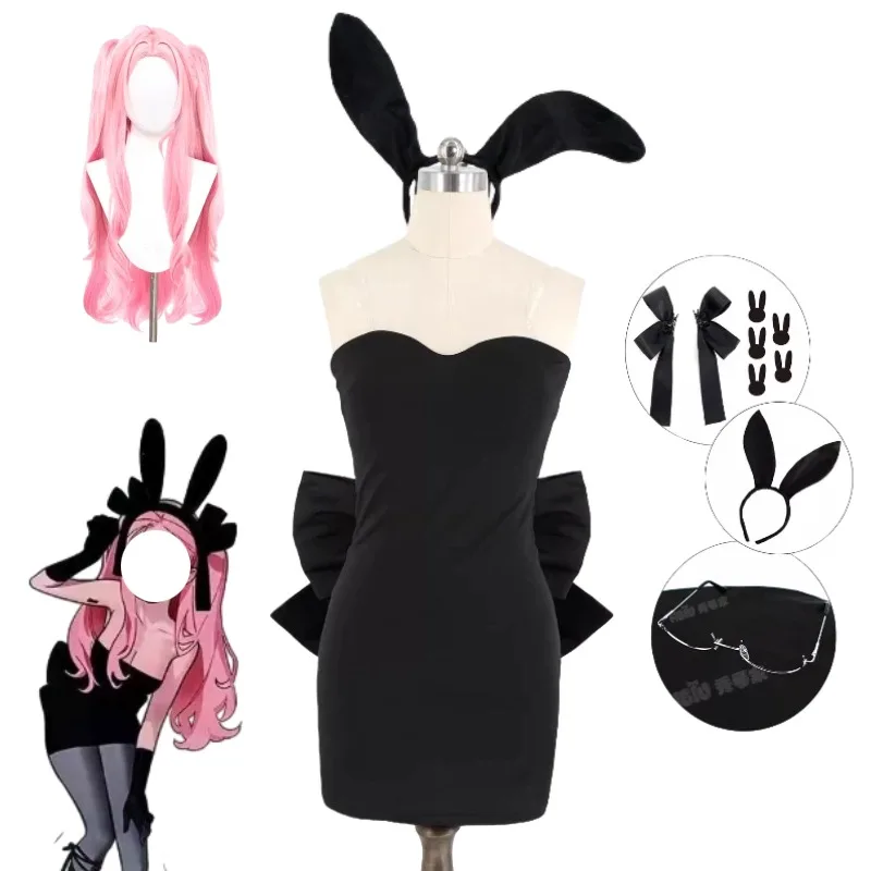 

Anime Mizi Cosplay Alien Costume Bunny Girl Black Dress Uniform Wig Glasses Suit for Women Halloween Carnival Roleplay Outfit