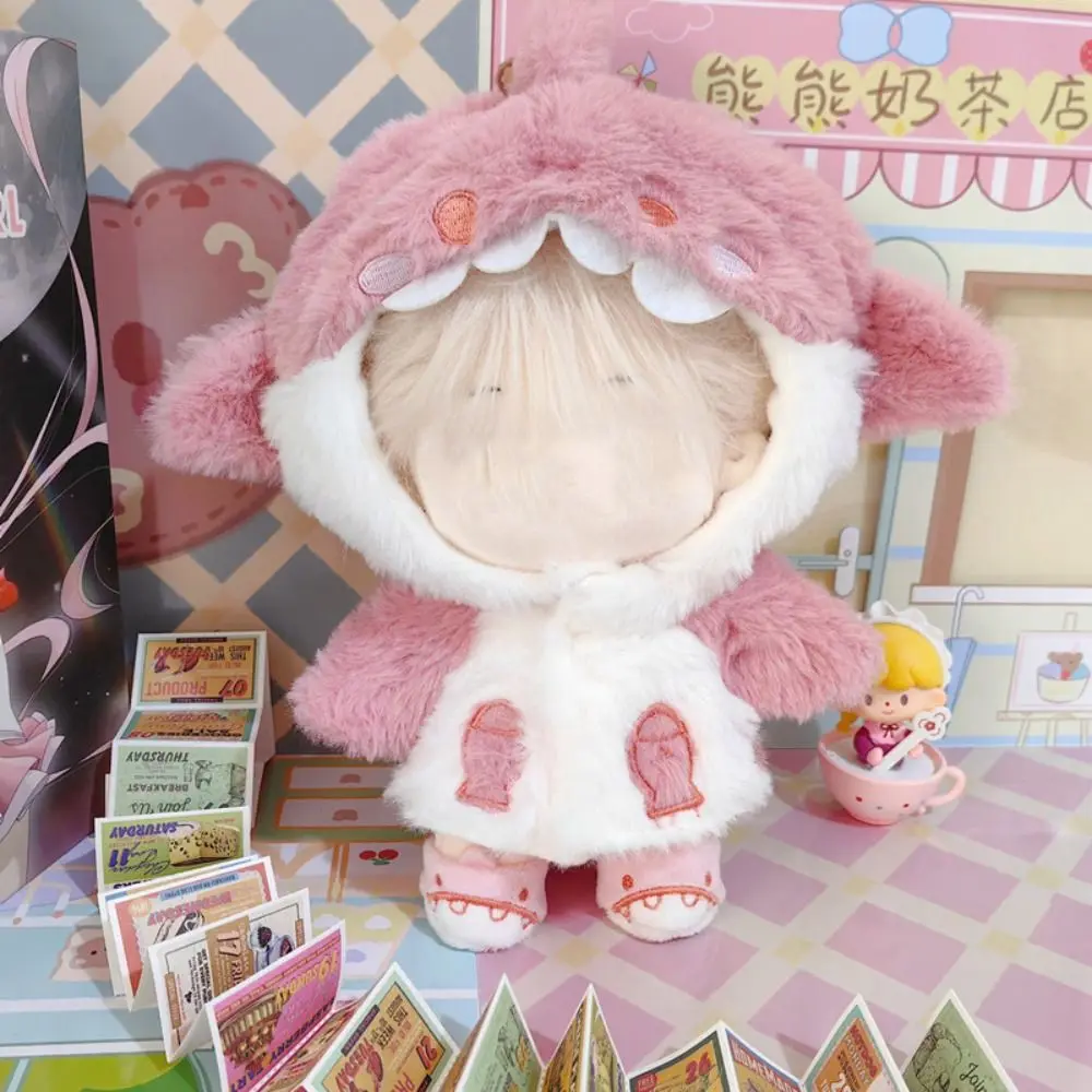 Vestiti per bambole creativi da 20 cm Cappotto di squalo cartone animato rosa blu Accessori per bambole Felpe con cappuccio in peluche in miniatura Gioco di vestizione che cambia