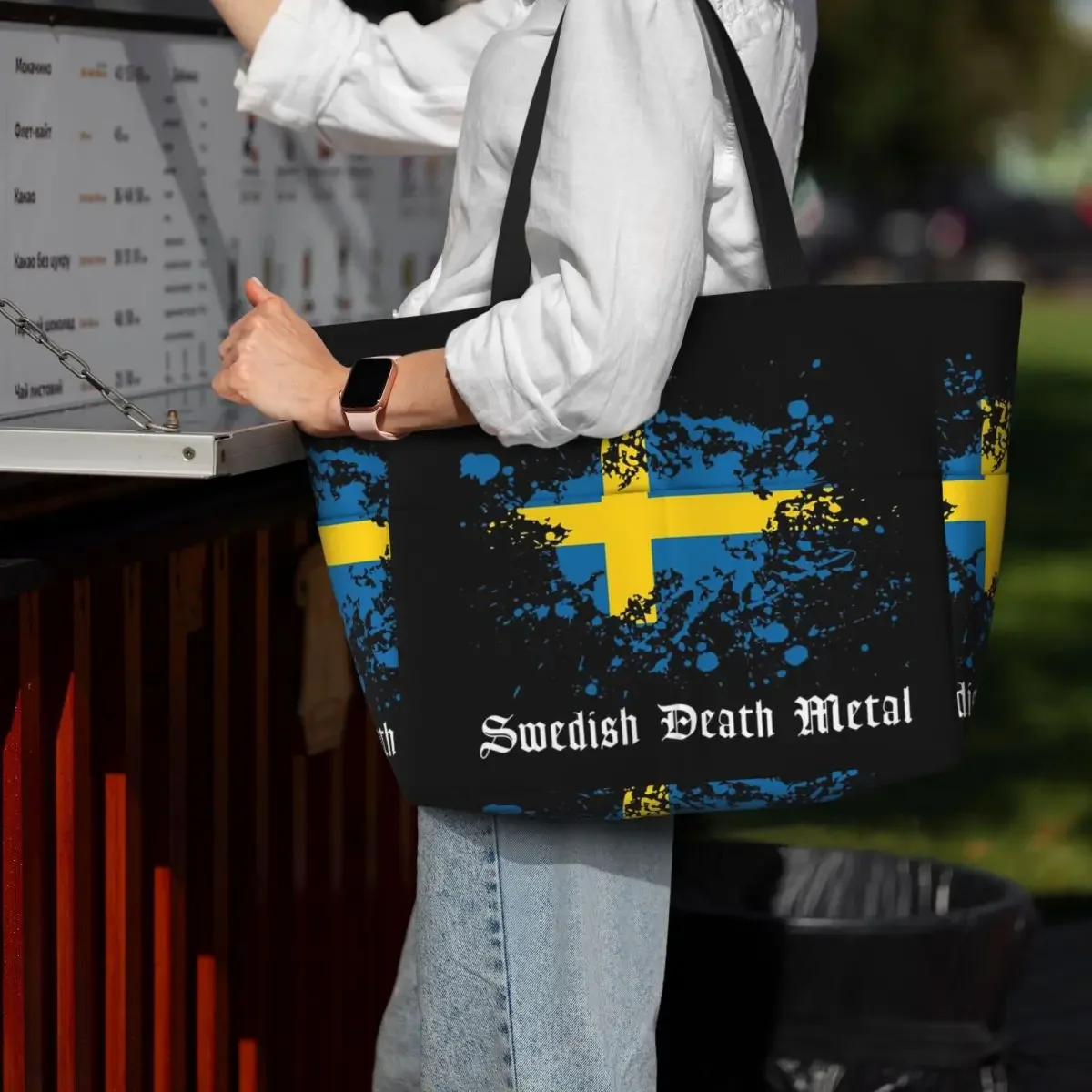 Swedish Death Metal Band Black Heavy Sweden Flag Beach Tote Bag Sport Gym Yoga Duffle Tote Bag Women Travel Bag Fitness bag