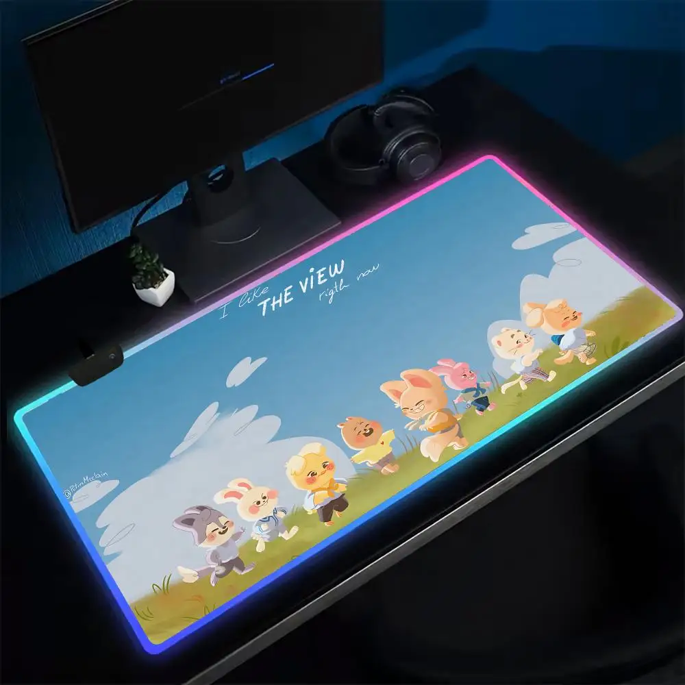 K-Pop cute S-Stary kids Mouse Pad Anime Gaming Mouse Pad LED Table Pads Backlit Rubber Desktop XXL Mousepad RGB Desk Mats