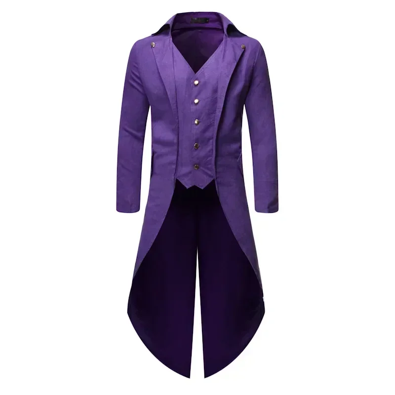 

New 2024 Vintage Gothic Steampunk Tailcoat Men Slim Fit Long Sleeve Blazers Male Fashion Party Banquet Halloween Cosplay Costume