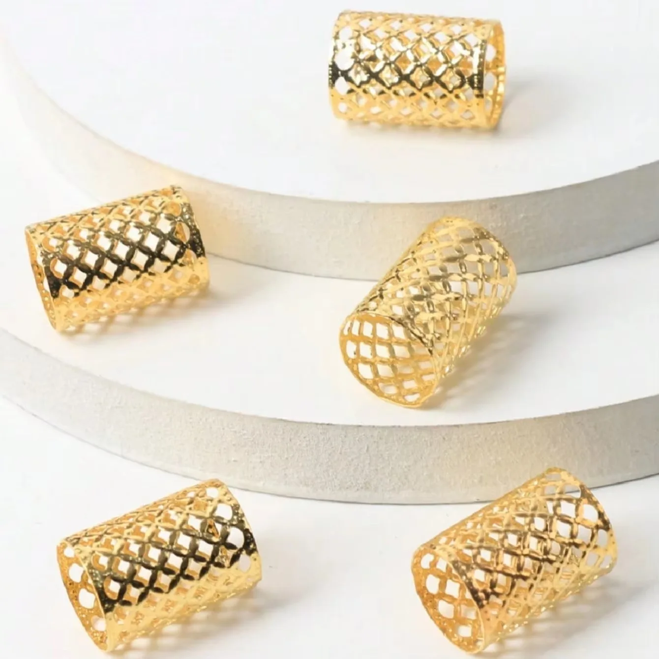 5Pcs/Bag 16*22mm Hollow Pattern Metal Gold & Silver Dreadlock Large Hole Hair Rings DIY Accessories for Birthday Party Banquet