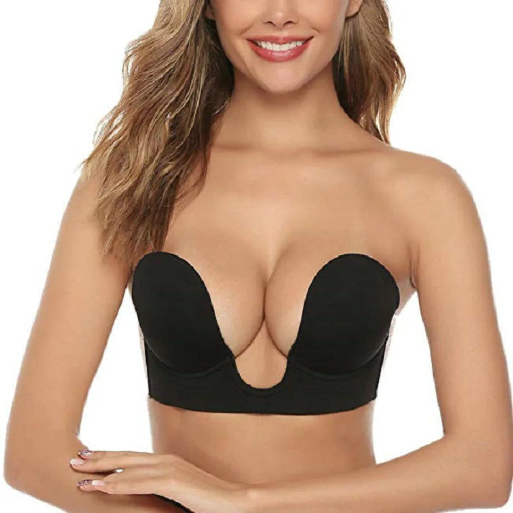 Strapless U Shaped Invisible Adhesive Plunge Silicone Bra Reusable Strapless Backless Breast Lifting Push Up Dress Underwear