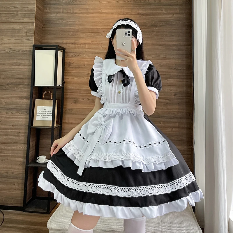 

Women Maid Outfit Short Dress Apron Dress Lolita Dresses Clothes Unisex Cafe Costume