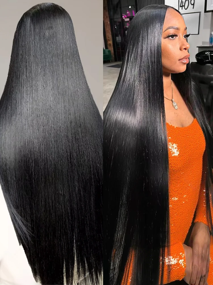 40 46 pulgadas HD transparente 13x6 hueso recto encaje frontal pelucas de cabello humano brasileño 13x4 360 pelucas frontales de encaje completo para mujeres 300%