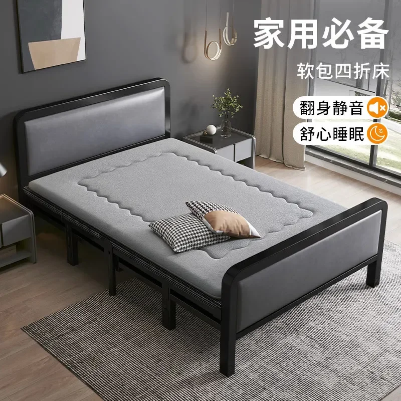 Folding Bed Single 1 Meter 2 Household Simple Adult Rental Room 1 Meter Dormitory Iron Bed Marching Double Bed