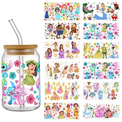 Disney Animated Movies Princess UV DTF Cup Wraps Transfer Sticker For 16OZ Glass Libbey Can Bottle Washable DIY Custom