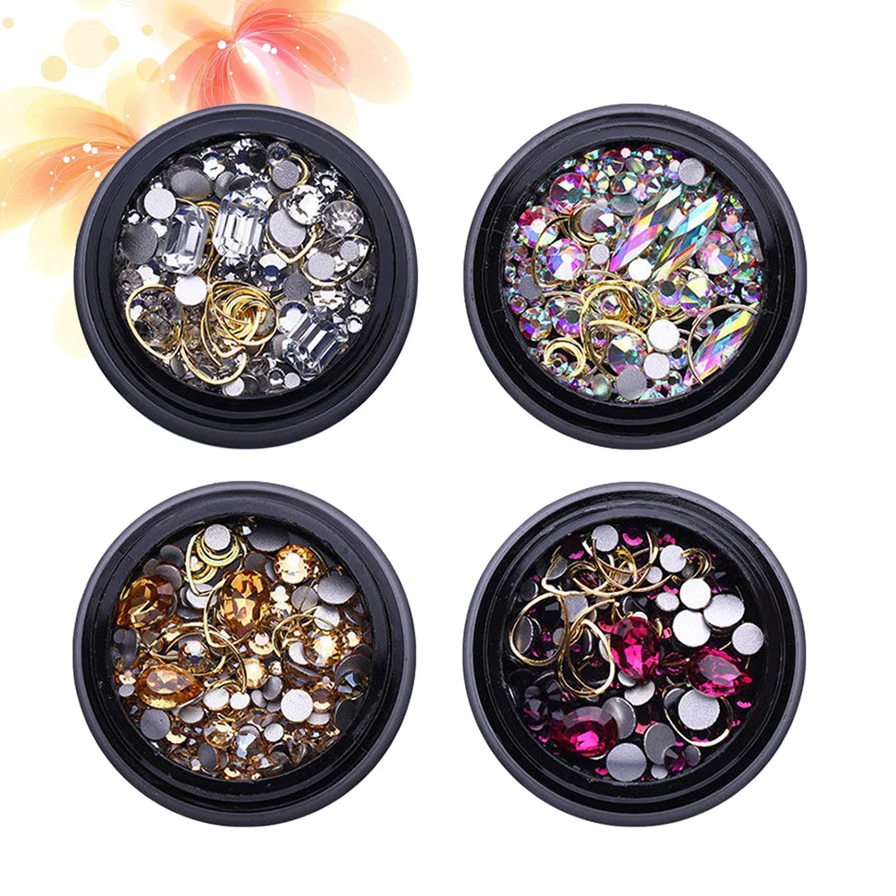 

4 коробки, золотые шпильки для ногтей, стразы, блестящие металлические заклепки, полые лунные сердечки, сделай сам, 3D украшения для ногтей, наклейки для ногтей