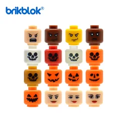 10 Brick  Mini Heads Custom Printed Pumpkin Skeleton Face Expression for MOC Construction Building Blocks Toys Kids