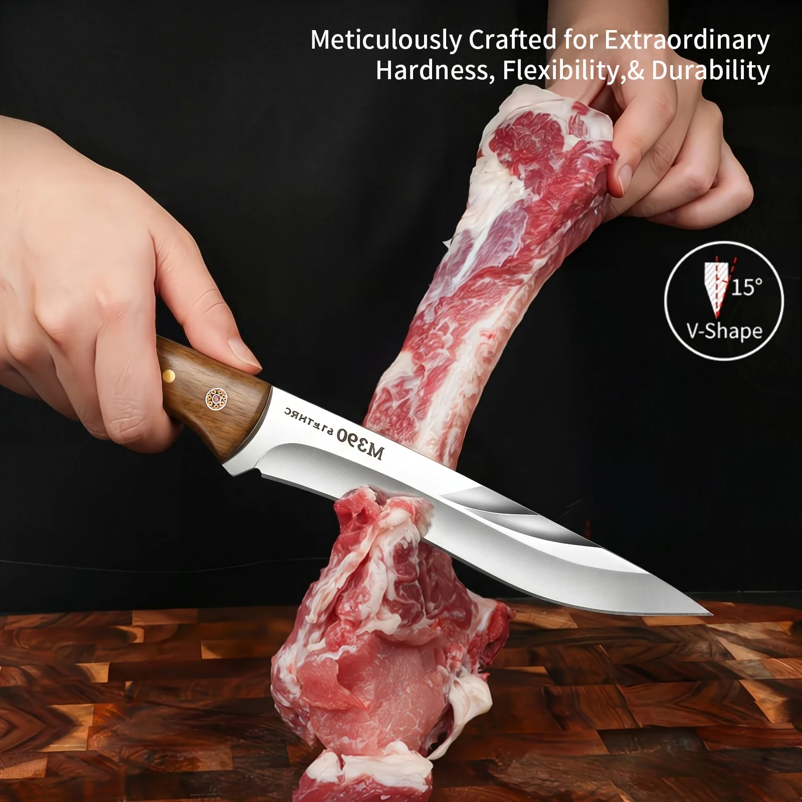 Professional Chef Knife M390 Stainless Steel Kitchen Knife Ultra Sharp Meat Cutting Cleaver Fixed Blade BBQ Knife Wood Handle
