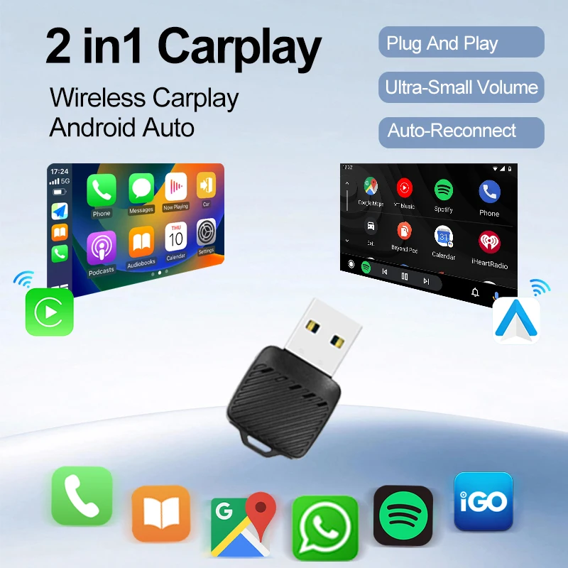 

2 In 1 Wireless Carplay AI Box Android Auto 5G WIFI AI Smart Box Car Intelligent Systems Plug And Play For VW Toyota Nissan Benz