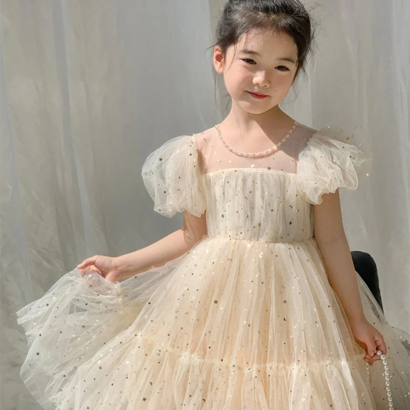 

Baby Girls Dress Summer puff sleeve Temperament Princess Dress Cute Comfortable Fashion Children's Dreamy Yarn Puffy Skirt Dress