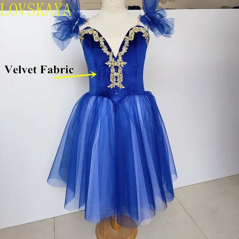 2024 New Blue Ballet Skirt Children's Dance Long Skirt Performance Costume Girl Sling Dress