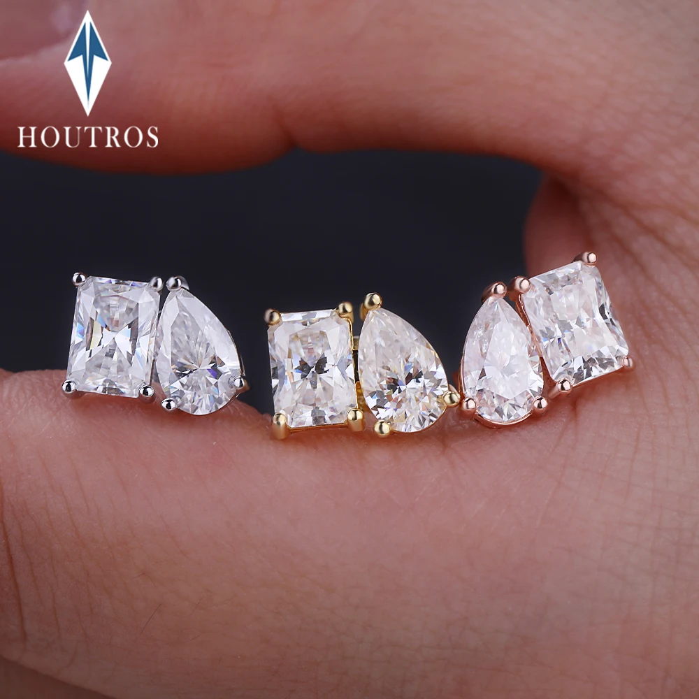 4cttw Pear Radiant Cut Moissanite Diamond Stud Earrings 925 Sterling Silver Two Stone Toi Et Moi Earrings for Women Jewelry Gift