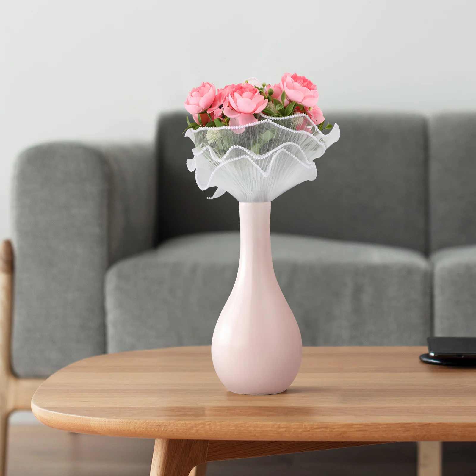 Papel de regalo floral de hilo de perlas para ramos, suministros de floristería, malla de gasa