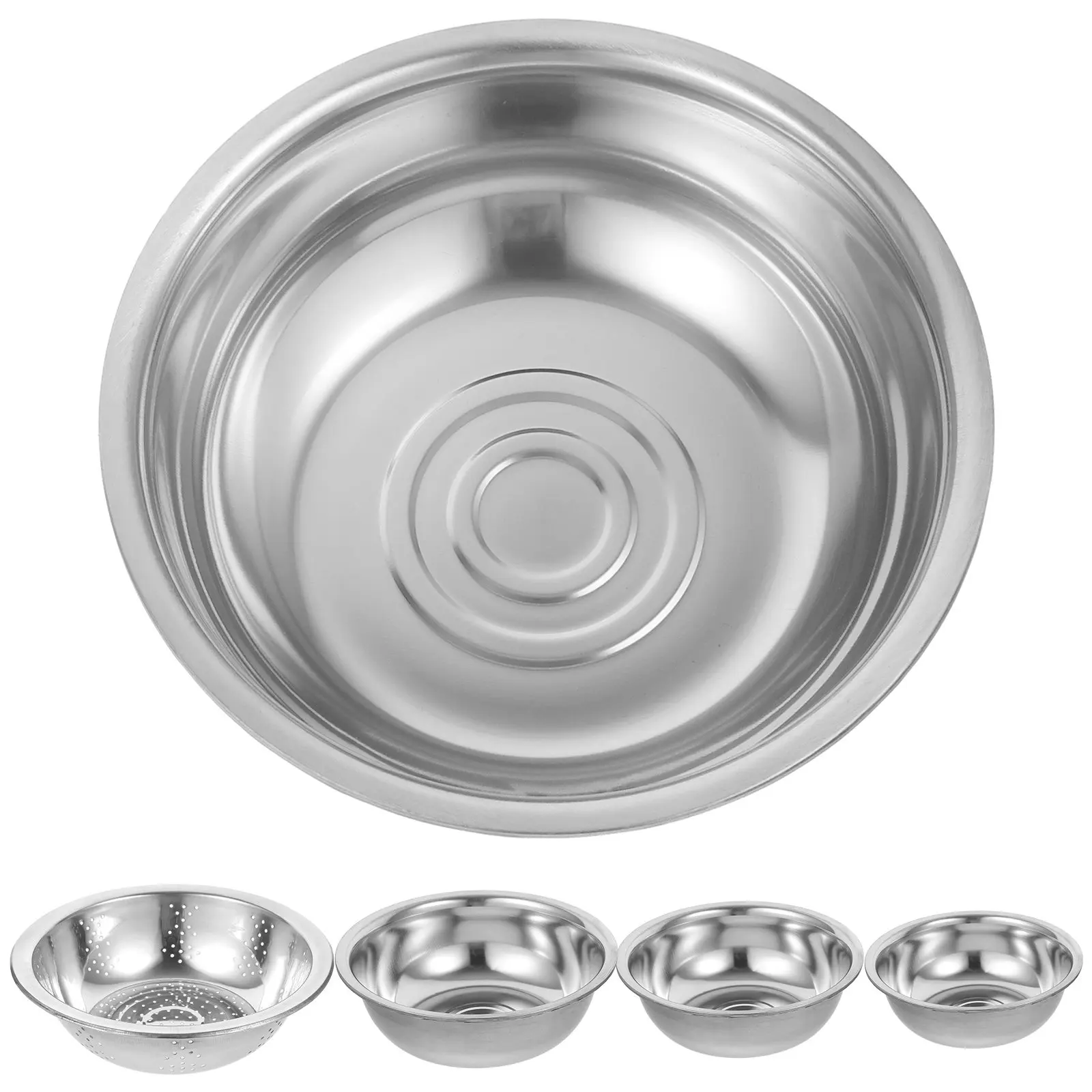 

5Pcs Stainless Steel Vegetable Washing Basket Rice Strainer Drain Basin Kitchen Fruit Strainer Metal Colander for Kneading Dough