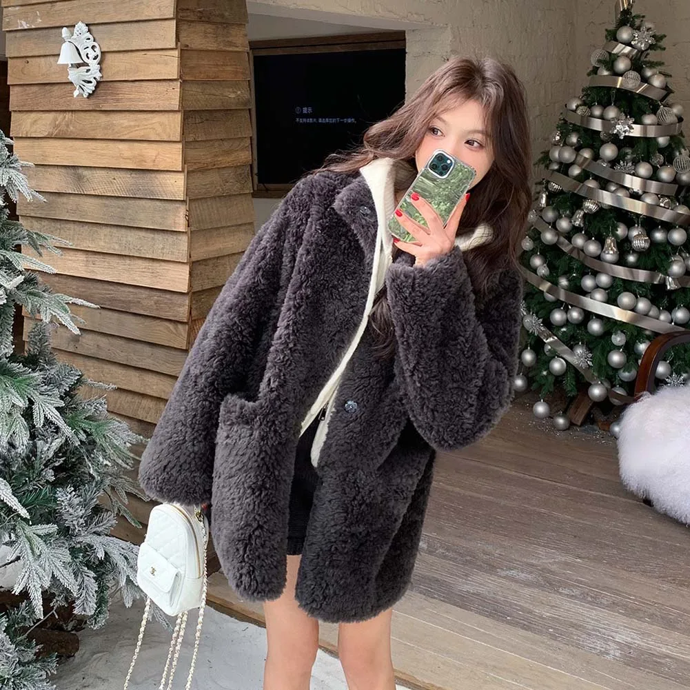 سترة نسائية من فراء الضأن الراقية متعددة الاستخدامات للنساء للخريف والشتاء سترة من فراء الضأن بأزرار فضفاضة #1