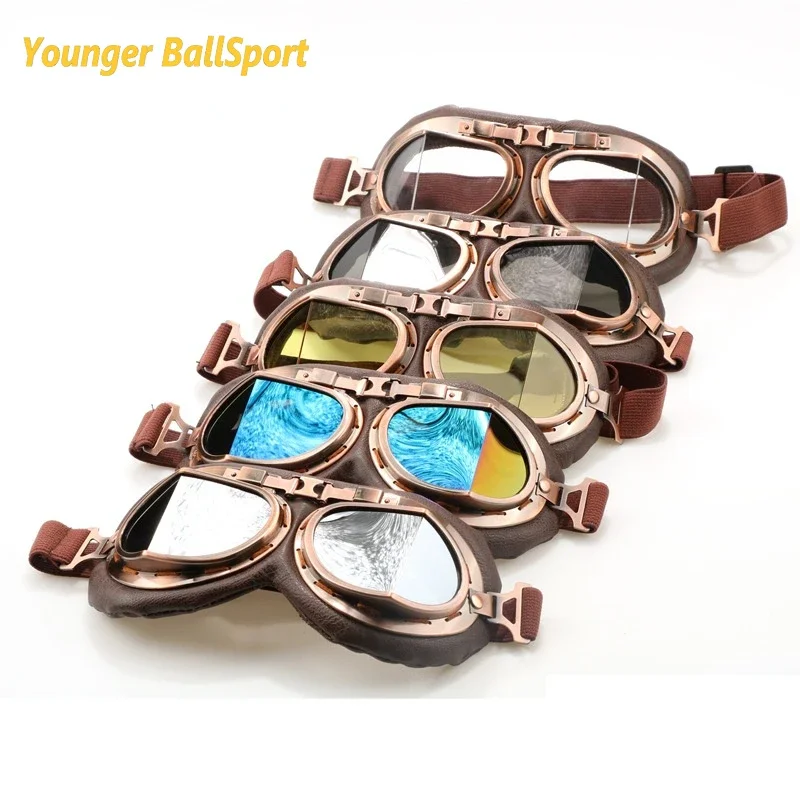 2024 Retro Motorcycle Goggles 100% UV400 Glasses Vintage Moto Classic Goggles for Cycling Pilot Steampunk ATV Bike Copper Helmet