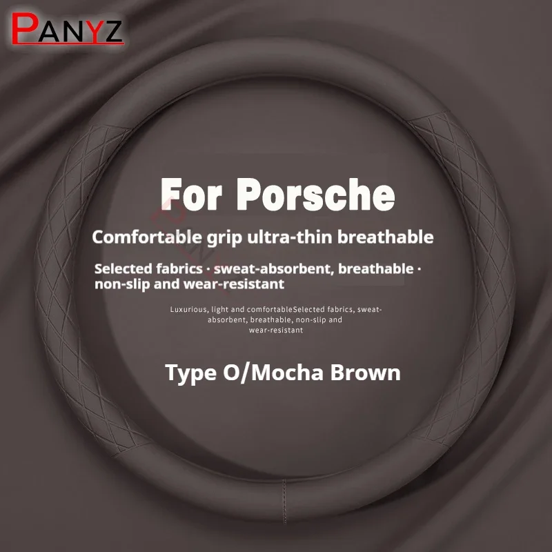 

Car Steering Wheel Cover Breathable Anti Slip PU Leather Universal For Porsche Compatible 911 718 928 968 992 Boxster Cayman