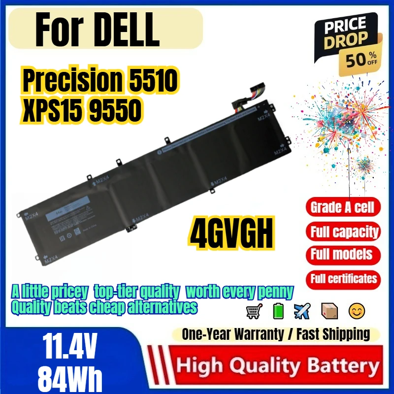 4GVGH for DELL Precision 5510 XPS15 9550 Laptop Battery 0 Cycle High Quality Capacity Battery Replacement Bateria Grade A Cell