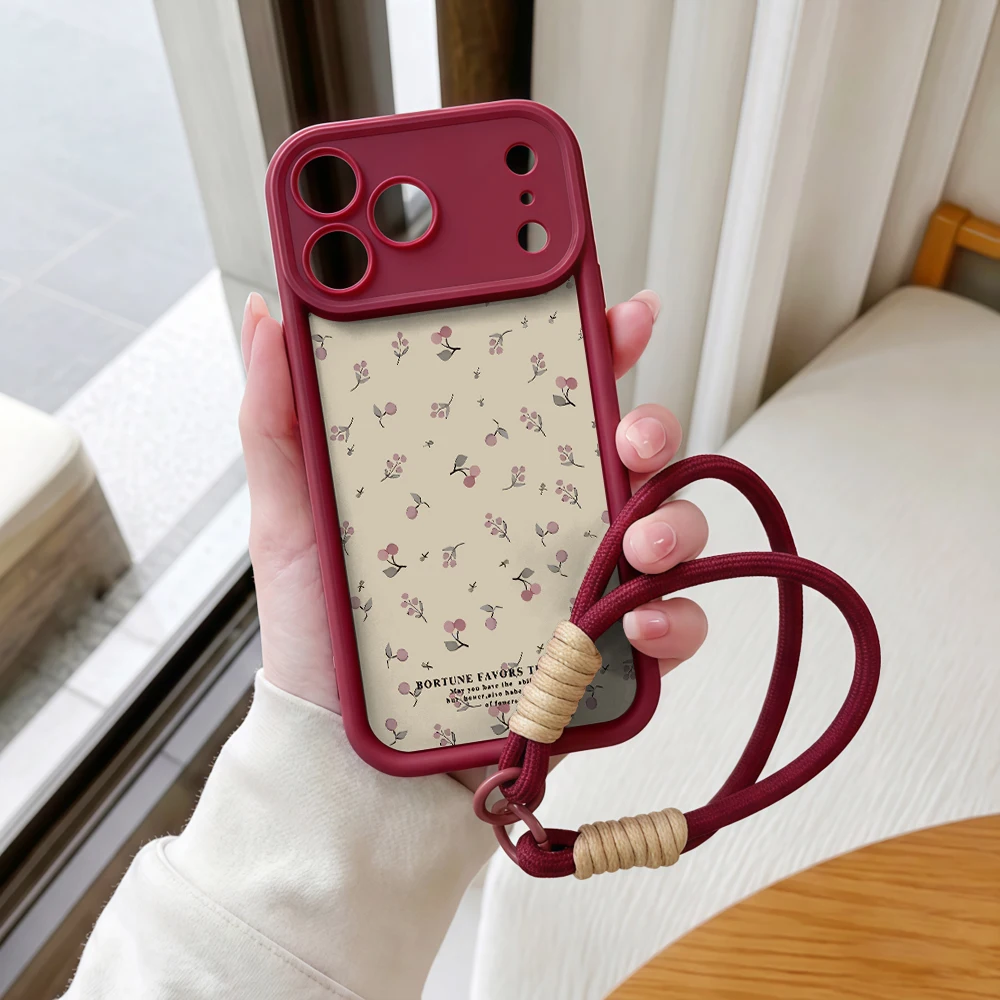 Handyhülle für iPhone 13 14 15 16 17 Pro Max 16 15 14 Pro Plus 17E Kirschblüten-Druck Lanyard Stoßfeste Matte Silikonhülle – Detail 7
