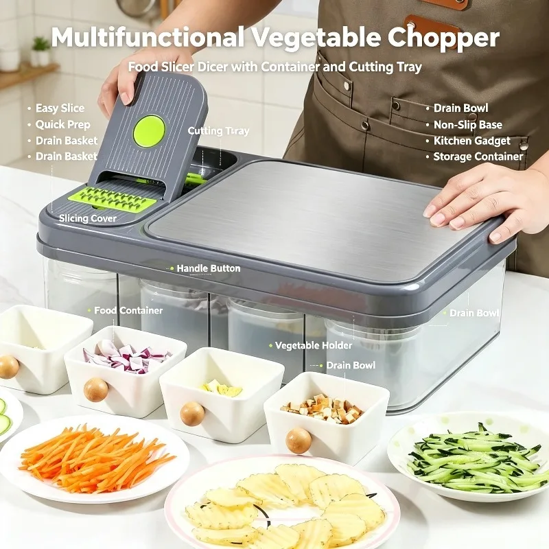 Multifunctional vegetable cutter household hand guard, shredding and dicing device, kitchen vegetable salad preparation artifact