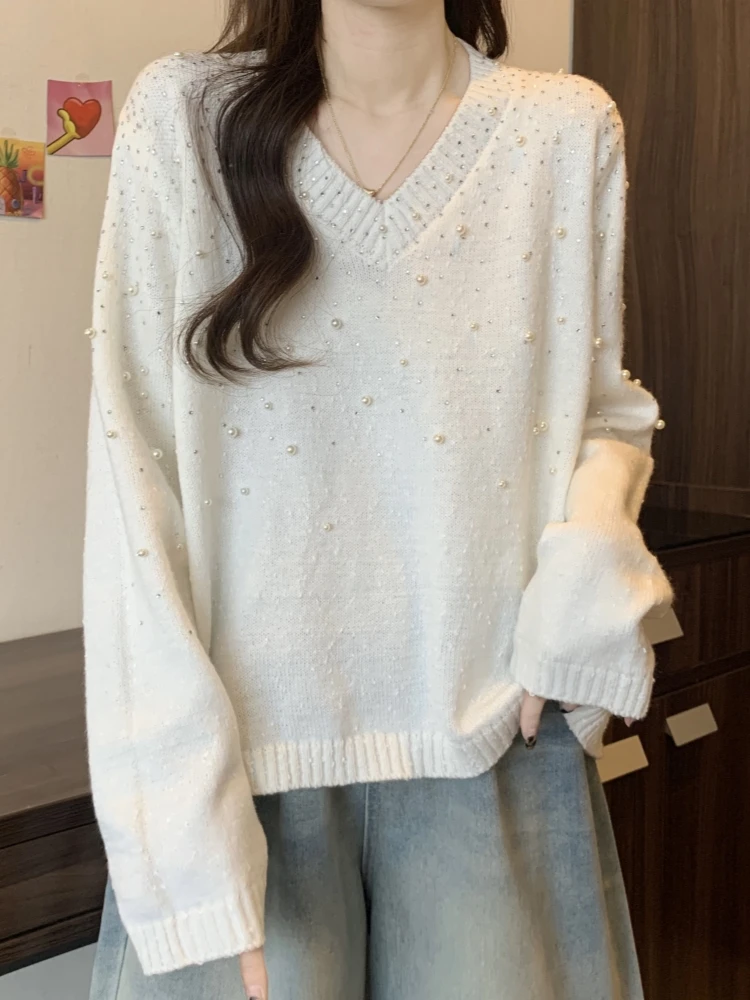 Heavyweight V-Neck Knit Sweater Women's Early Autumn plus Size Design Sense Best Selling Top Knitted Base Shirt