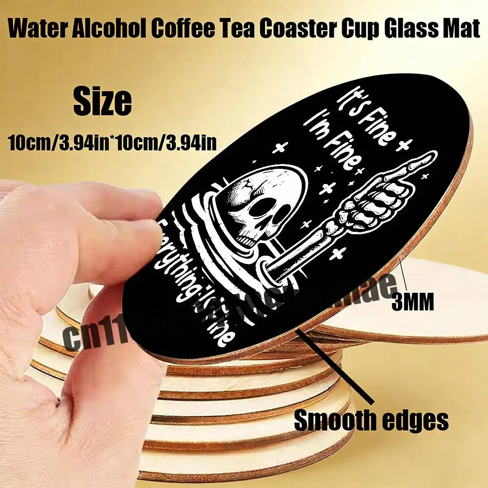 

For The Quirky Skeleton Water Coffee Tea Coaster Cup Glass Mat 10CM Wood Round Dining desk Decoration