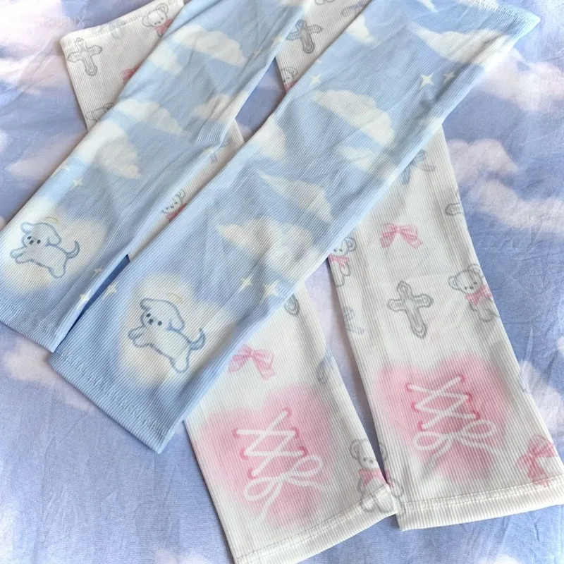 夏甘いアウトドアカジュアルオフィスレディ手首腕日焼け止めかわいいプレッピースタイルかわいい漫画プリント女の子指なし手袋