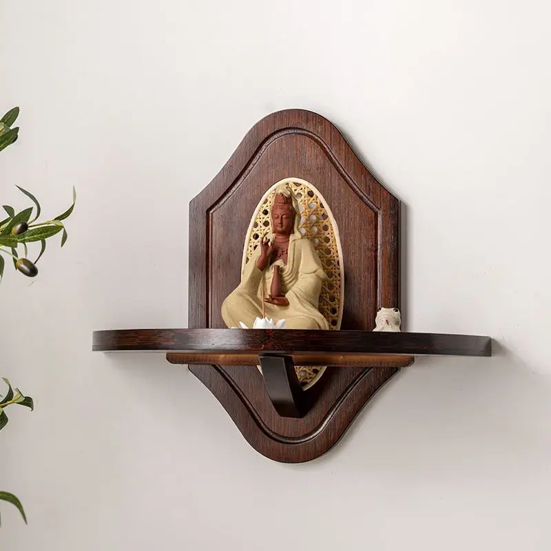 Guofeng antique octagonal solid wood Buddha wall hanging table carved back plate moisture-proof and anti-corrosion