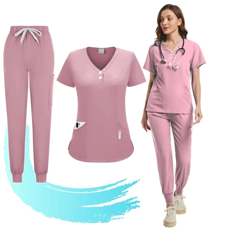 

Multicolor Scrubs Uniform Nursing Uniform Short Sleeve Tops+Pants Women Pet Shop Doctor Scrub Medical Surgery Workwear Scrub Set