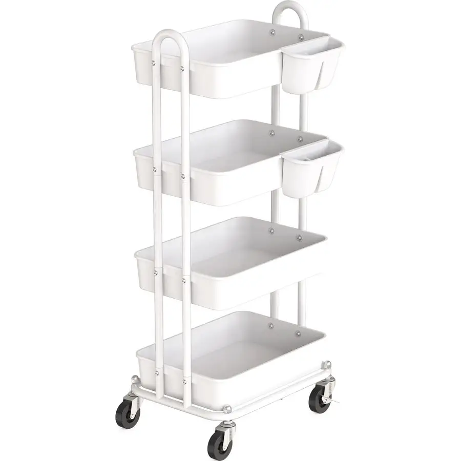 

4Tier Multifunctional Rolling Utility Cart with Hanging Buckets, White