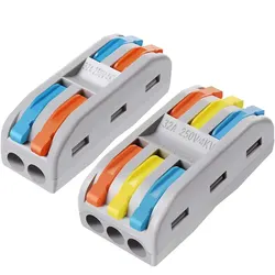 10pcs Mix 2/3 Conductor Compact Splicing Wire Connectors with Colored, 2 Circuit Inline Splices, 28-12 AWG