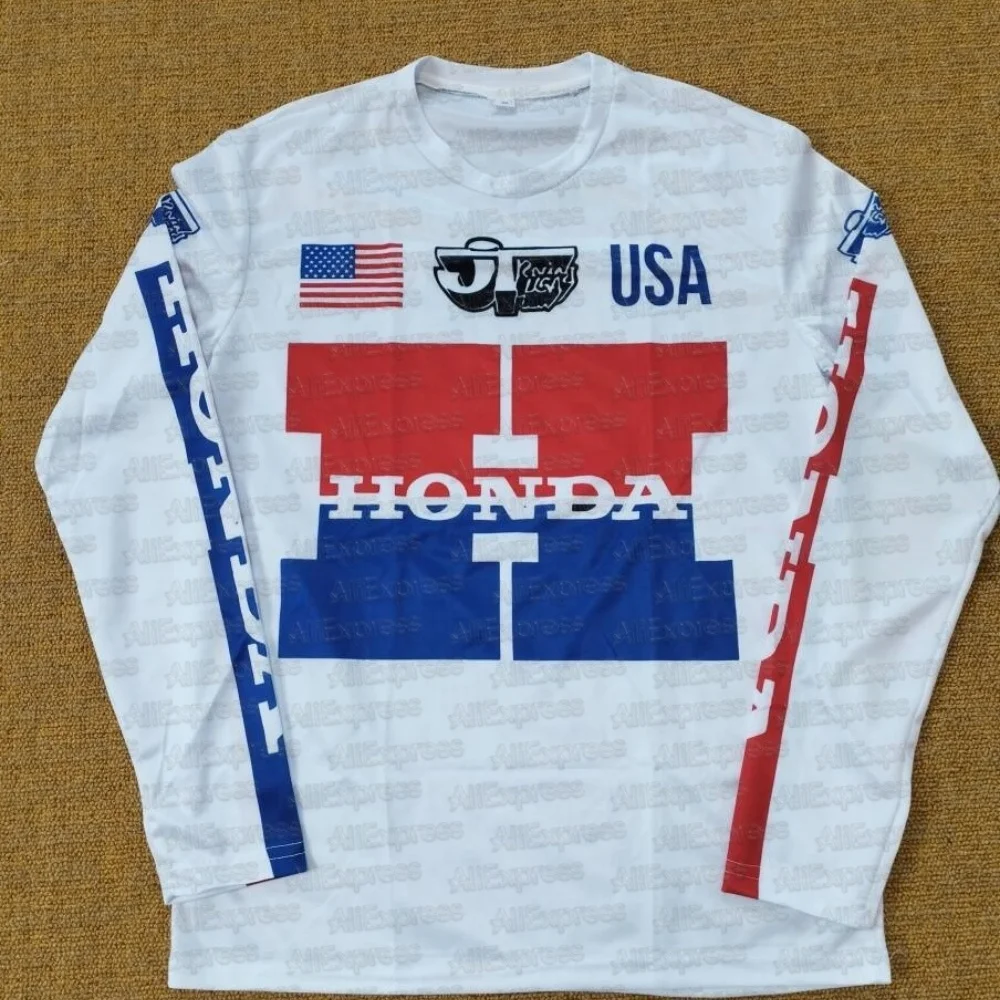 هوندا سباق فريق ريترو الهيب هوب 2025 عادية كم طويل التي شيرت الرجال المألوف ملابس رياضية مريحة دراجة نارية المتحمسين #1