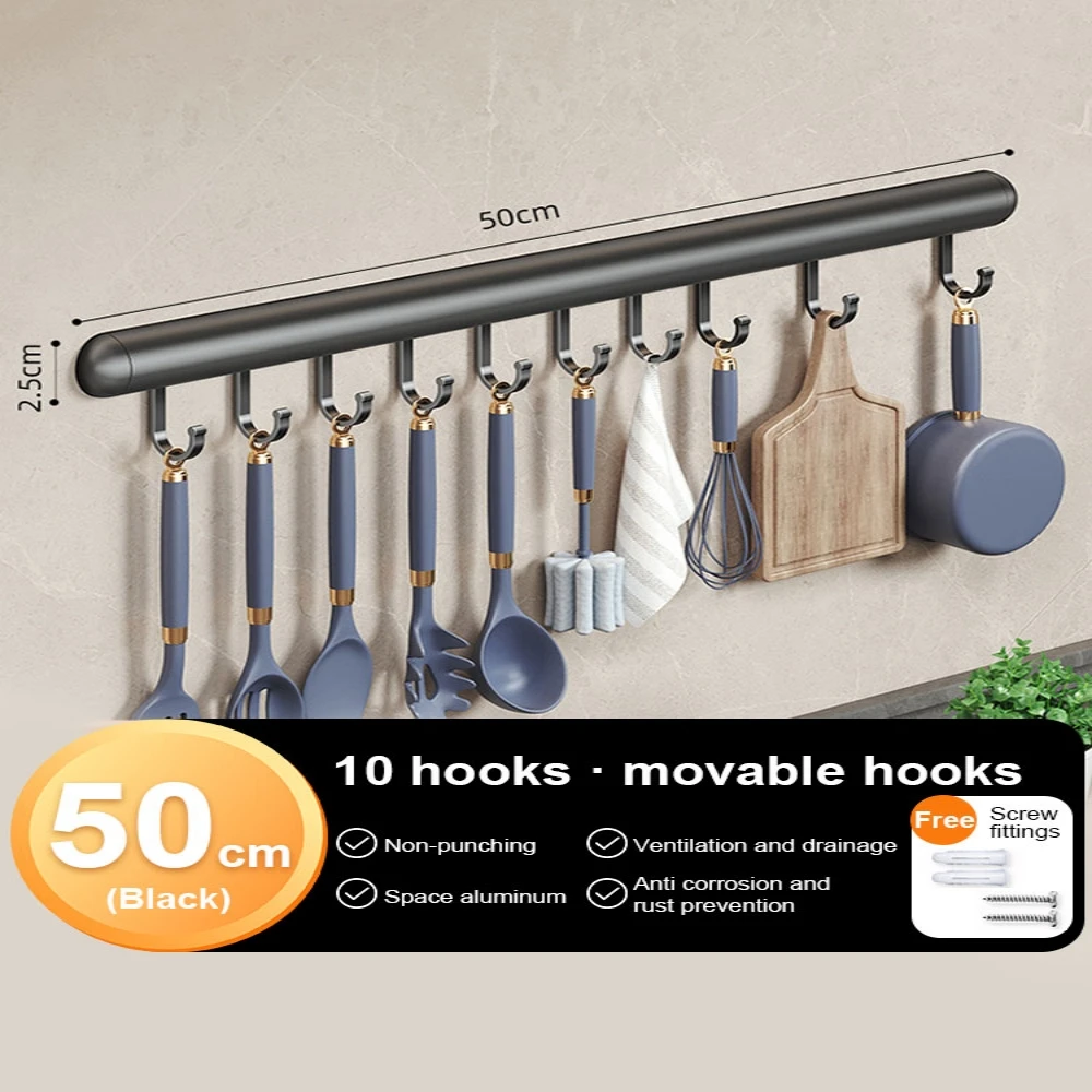 30-50cm a parete gancio da cucina Rack armadio in alluminio stoccaggio utensili da cucina Rack cucchiaio pala gancio mobile accesso Hardware