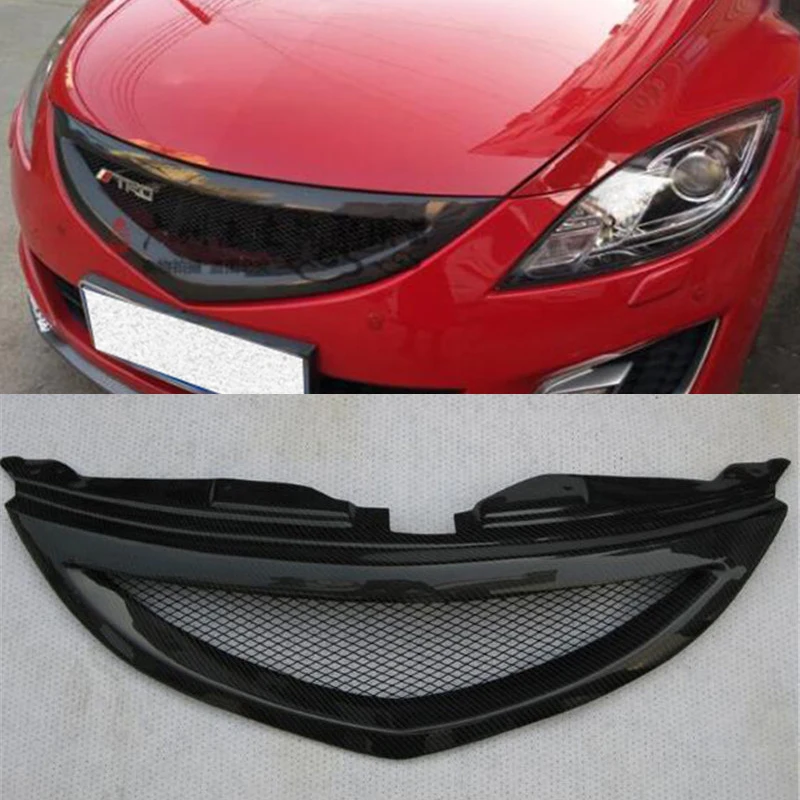 CEYUSOT FOR Mazda 6 Real Carbon Fiber Car Grille 2009-13 Second Mazda6 Front Bumper Decorative Mesh Cover Black Racing Grills M6