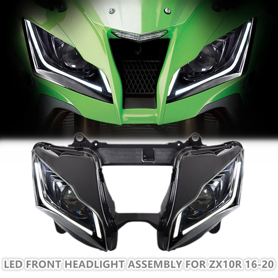 グリーンライト　10台 1X Full LED Front Headlight Assembly For Kawasaki Ninja ZX10R ZX