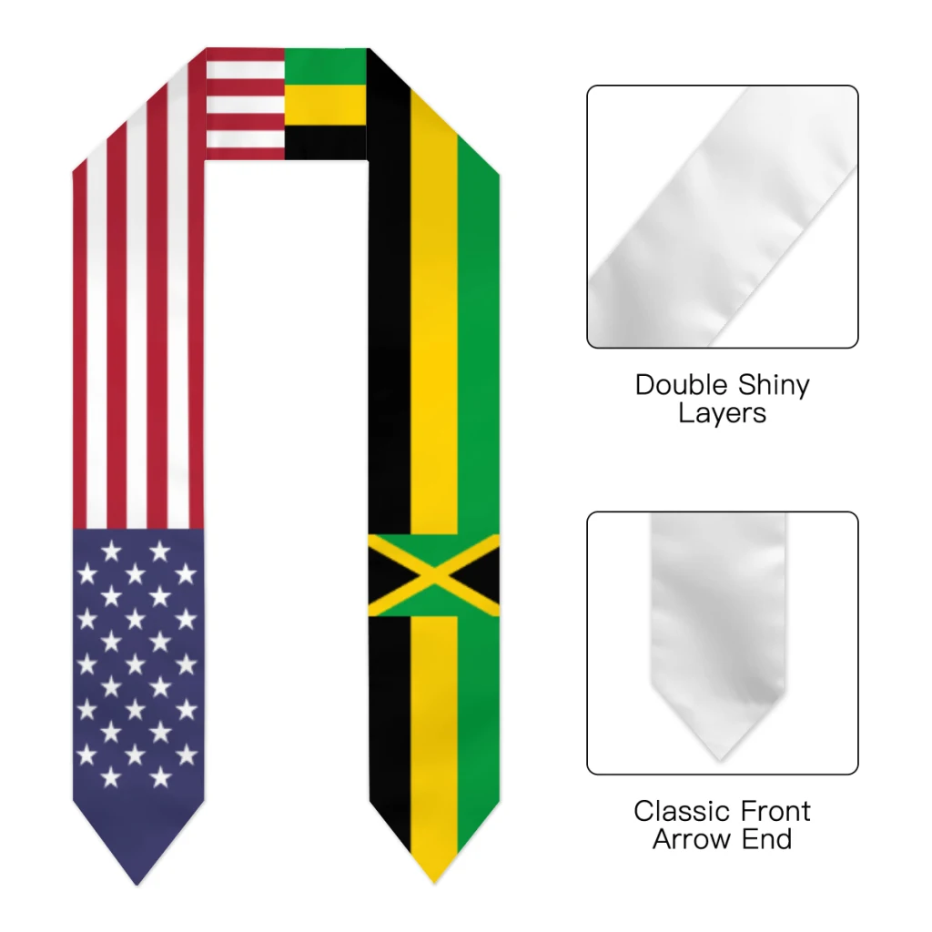 Graduation Sash Jamaica & USA United States US Flag Stole Shawls Graduate Wraps Scraf International Student Pride Gifts