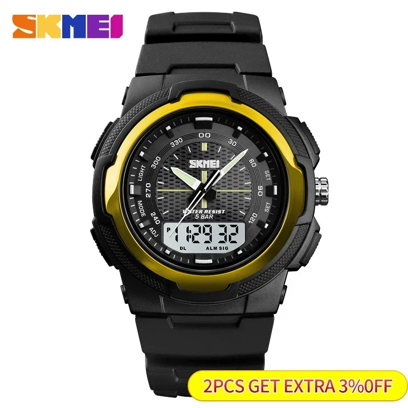 Skmei-relojes militares para hombre, pulsera de cuarzo con correa de PU, doble reloj electrónico para deportes al aire libre, 1454