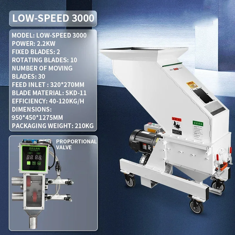 Plastic shredder, low-speed silent side shredder, acrylic crusher, scrap recycling system 2.2KW Proportional Valve(Customized)