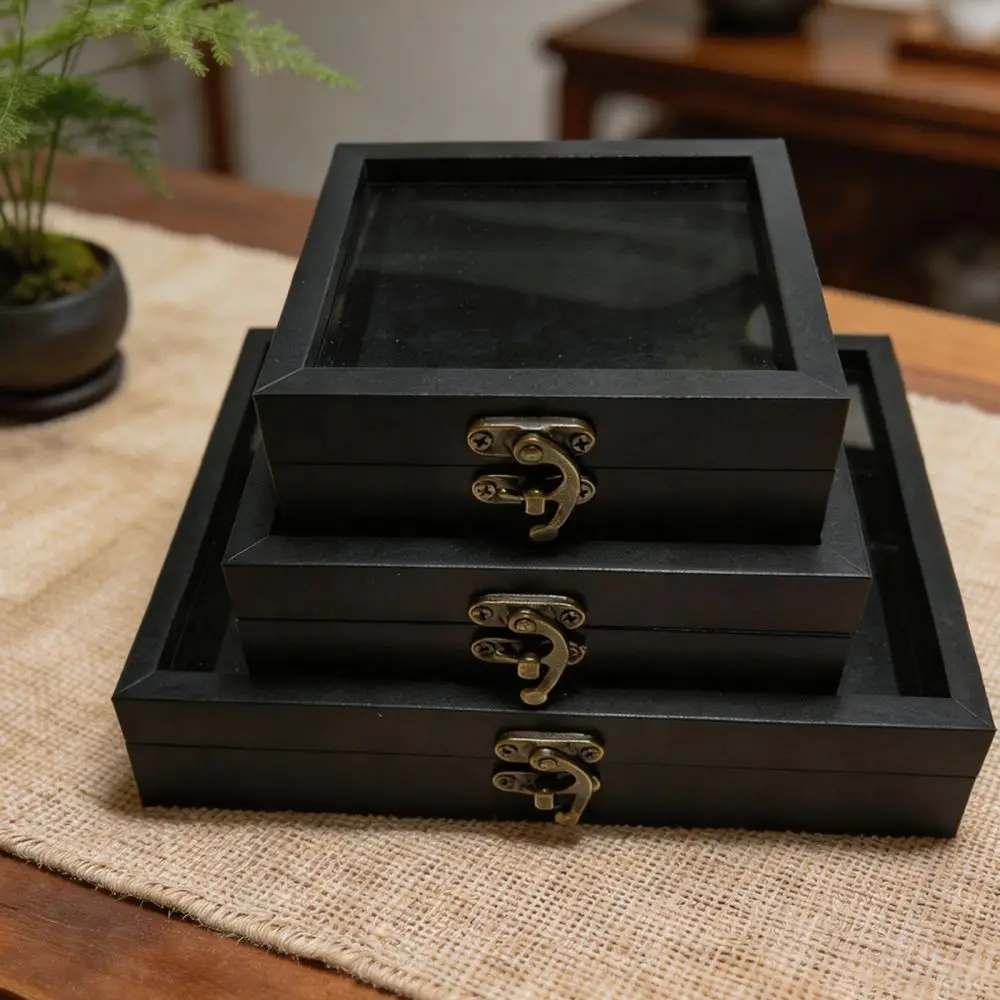 Caja de almacenamiento decorativa de madera, estilo vintage, para escritorio, expositor de joyas, organizador con tapa de cristal para cuentas y manualidades, caja a prueba de polvo.