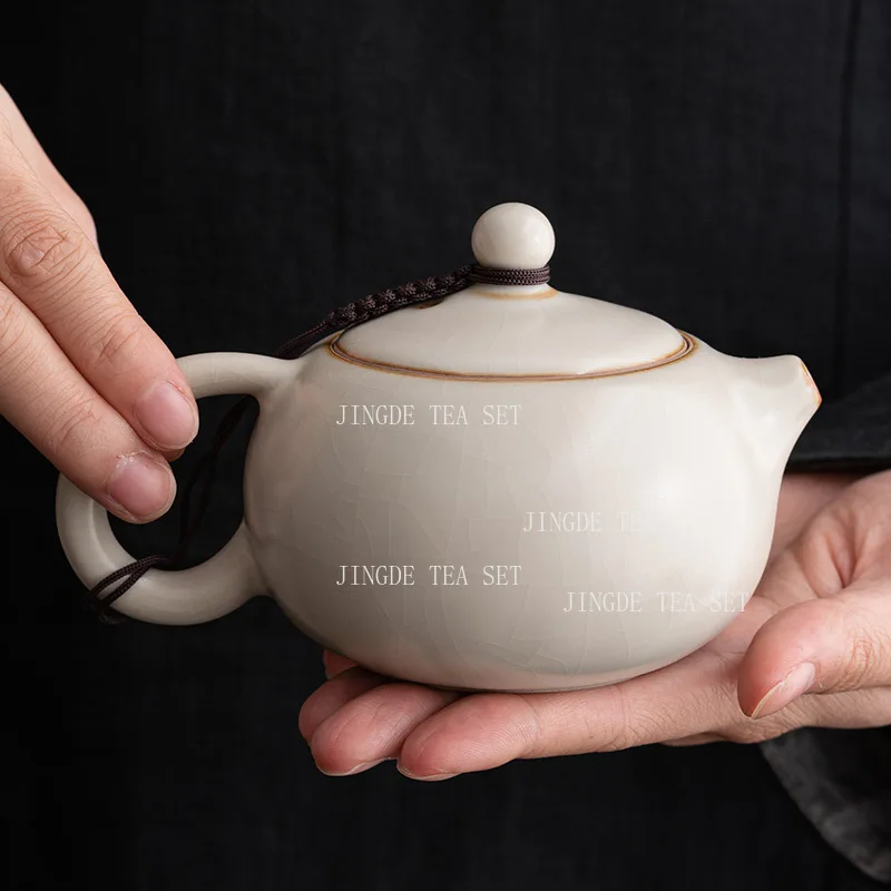 

170ml Off White Ceramic Teapot Household High-end Ru Kiln Tea Pot Nourishing Kung Fu Tea Set Chinese Drinking Utensils