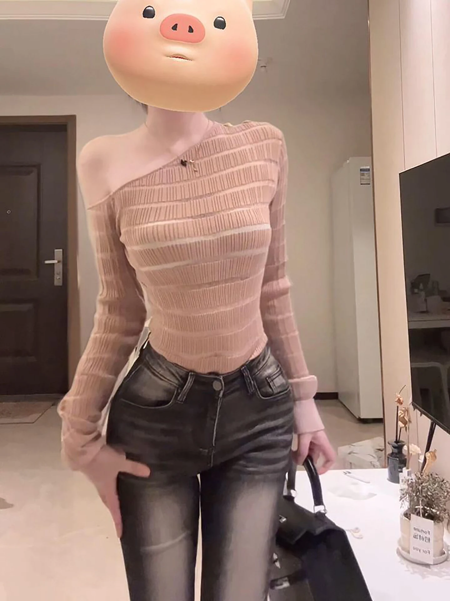 

i Angle oulder Knitted Sweater Women's Faionable Hollow out Design Autumn New Sle Korean Sle Slimming Top