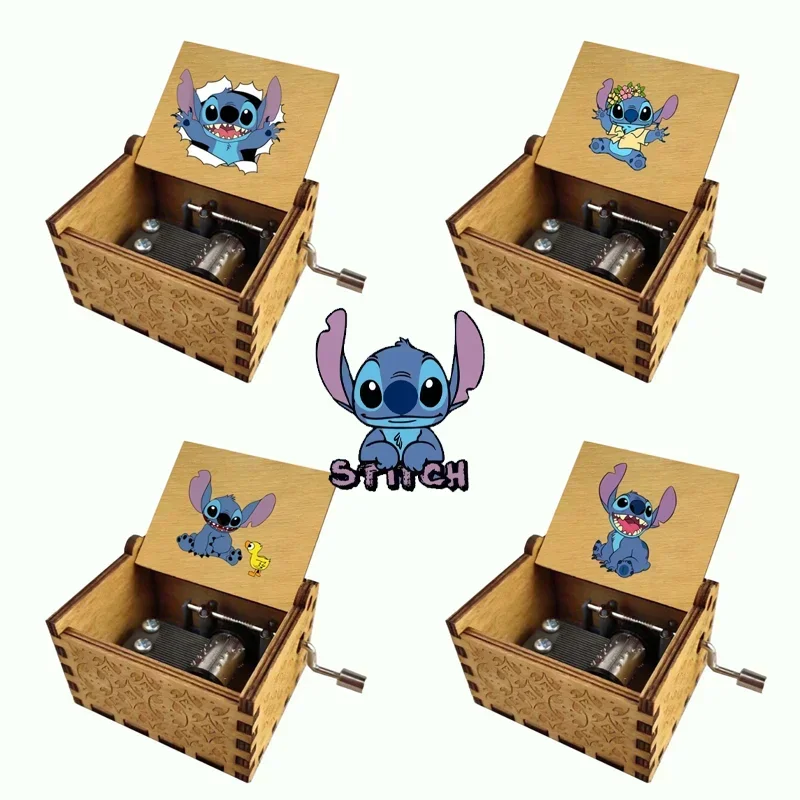 Disney Stitch Music Box Anime Cartoon Fashion Home Decoration Creative Carved Wooden Music Box Children Birthday Christmas Gift