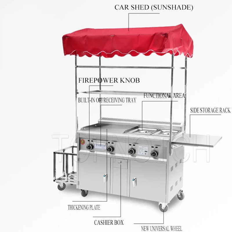 Teppanyaki Commercial Barbecue Night Market Stalls Fried Skewers Boiled Skewers Multigrain Pancake Gas Snack Cart