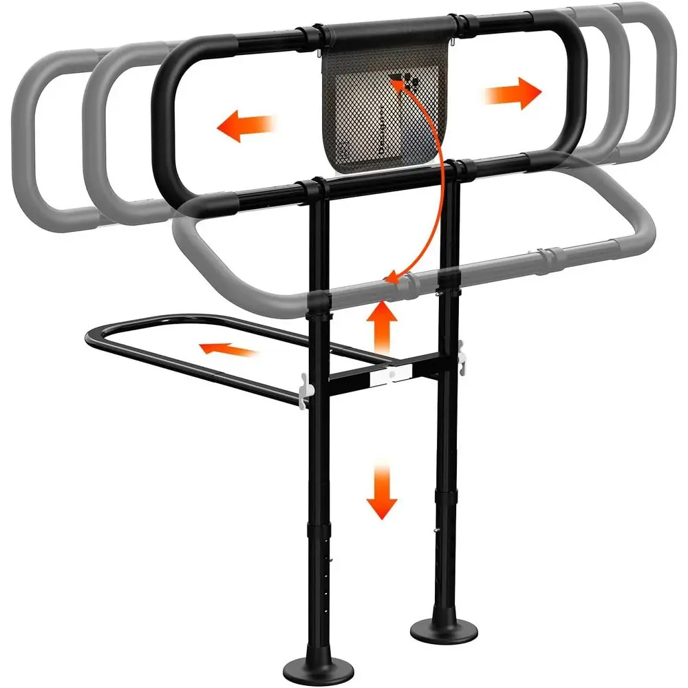 

Retractable Adjustable Bed Rails for Seniors - Safety, Mobility, and Storage Solution (Black)